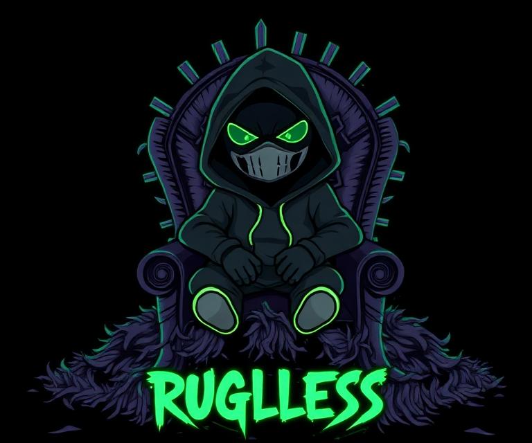RUGLESS meme: mascot on a throne of shredded rugs