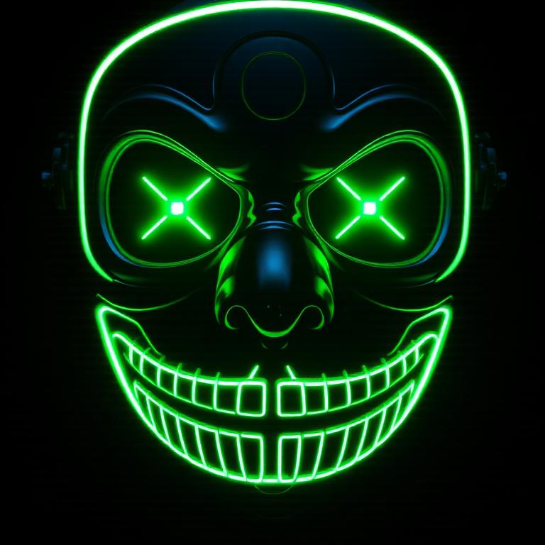 RUGLESS meme: glitched close-up of the neon mask